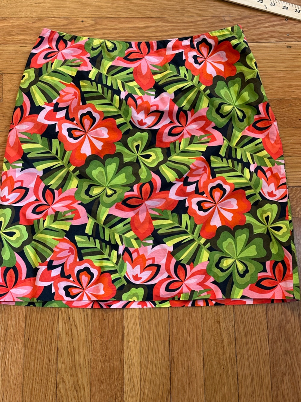 Vibrant Floral Tropical Cotton Mini Skirt - Pink, Red & Green Beach Summer